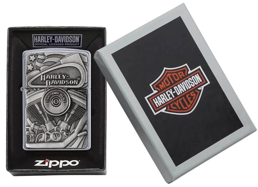 Zippo UK HD Harley Davidson Engine Emblem Street Chrome Windproof Lighter 29266