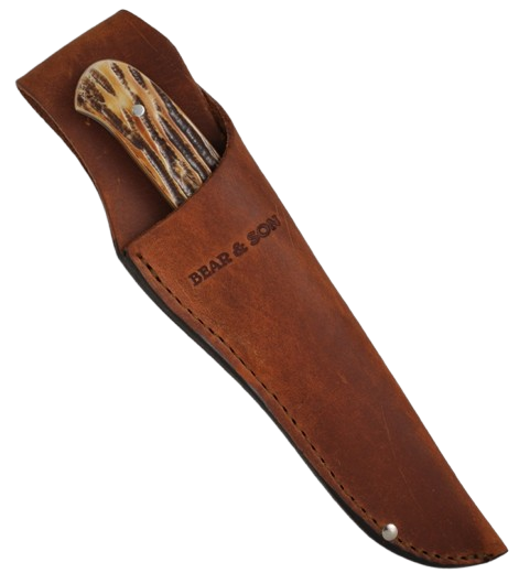 Bear Cutlery Damascus India Stag Bone Pro Skinner Knife with sheath (3.625" Plain) 549D