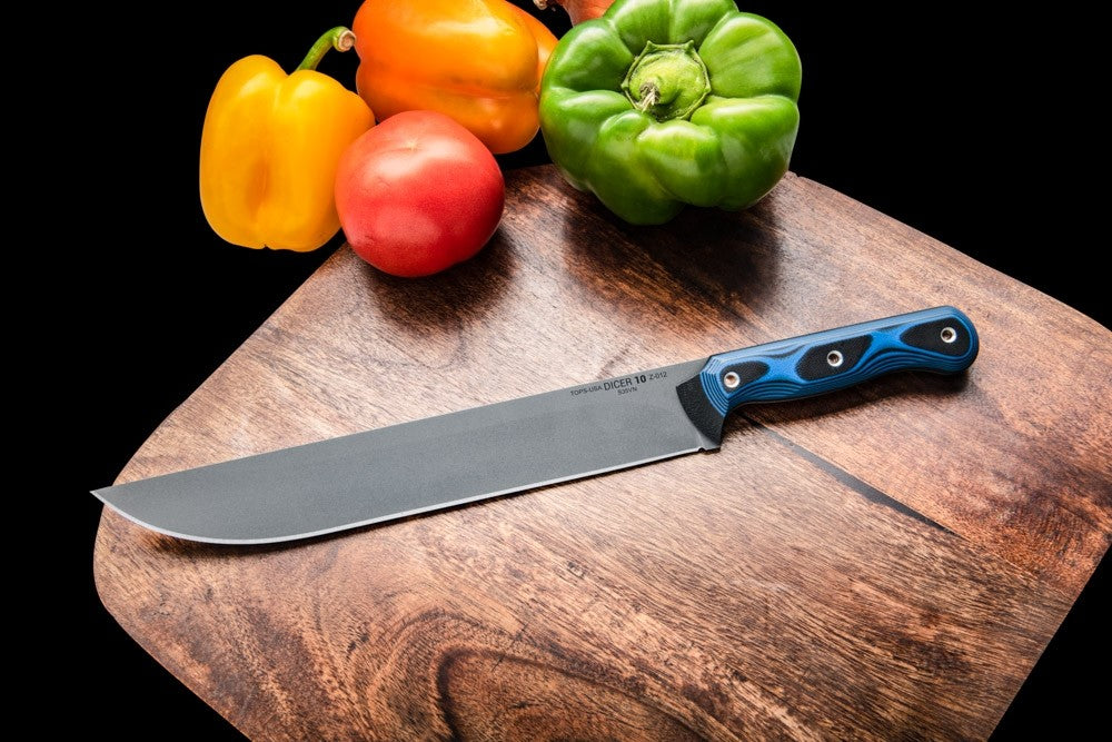 TOPS Knives Dicer 10 Slicer Knife 10" Black/Blue G-10