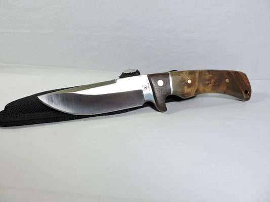 Rough Rider 844 Hunting Fixed Stainless Blade Knife with Burl Wood Handles