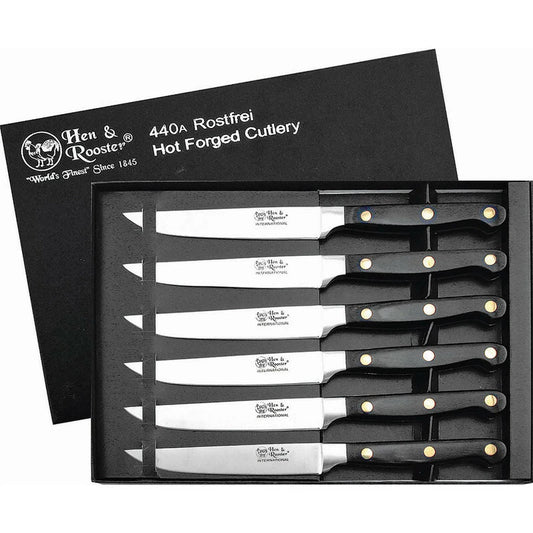 Hen & Rooster Steak Knife Set Black Wood HRI-009
