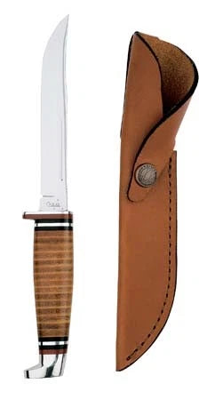 Case 381 Hunter Fixed Clip Blade Knife with Polished Leather Handle