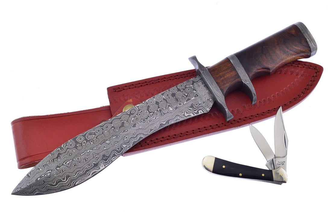 Frost Cutlery VFD114BW12 Sub-Hilt Bowie Fixed Knife Brown Damascus Wood Spear Point