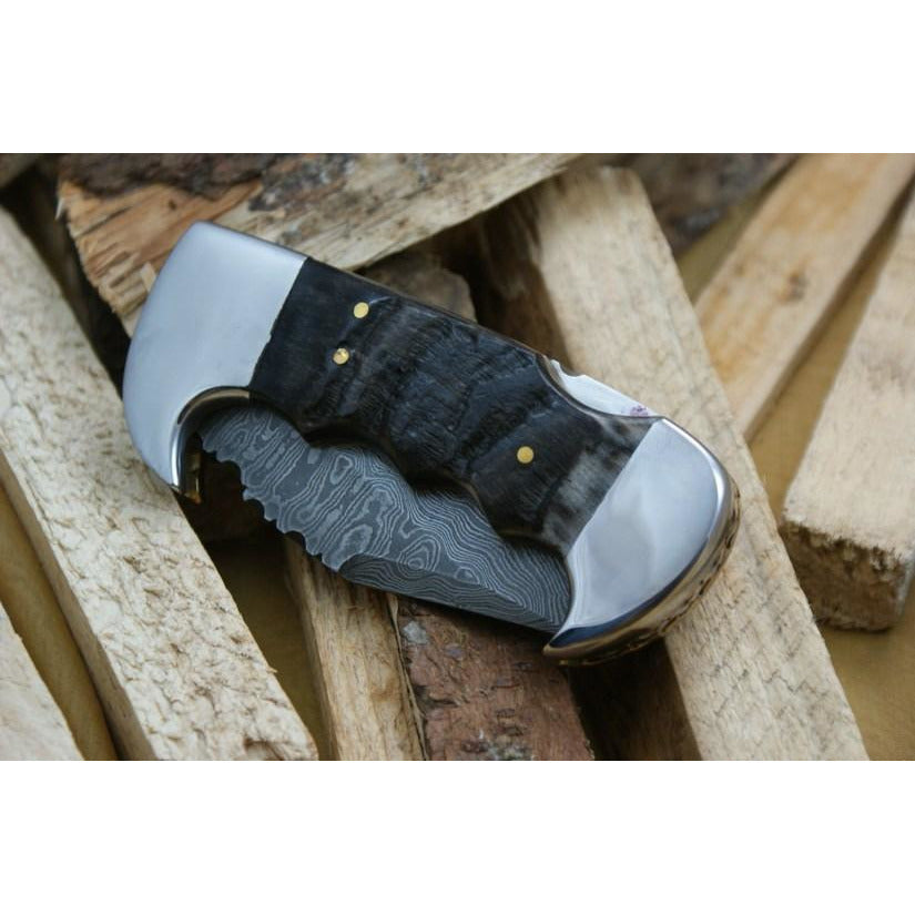 Custom Handmade Folding Knife With Leather Sheath by Knife King