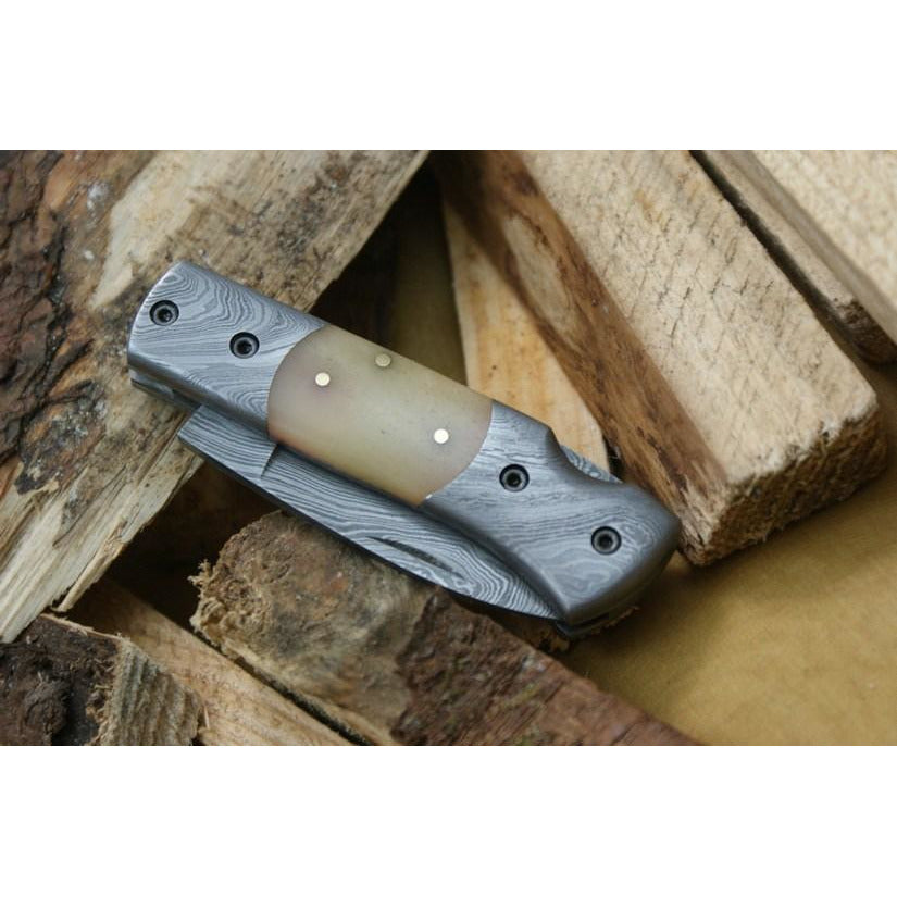 Custom Handmade Folding Knife With Leather Sheath by Knife King