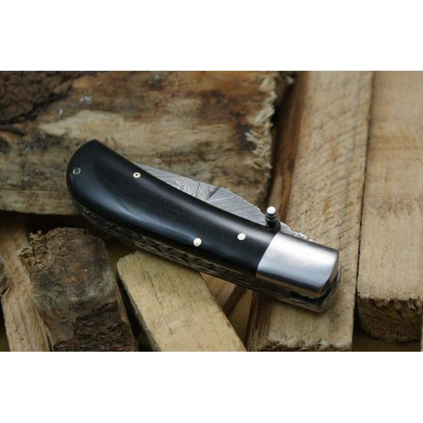Custom Handmade Folding Knife With Leather Sheath by Knife King
