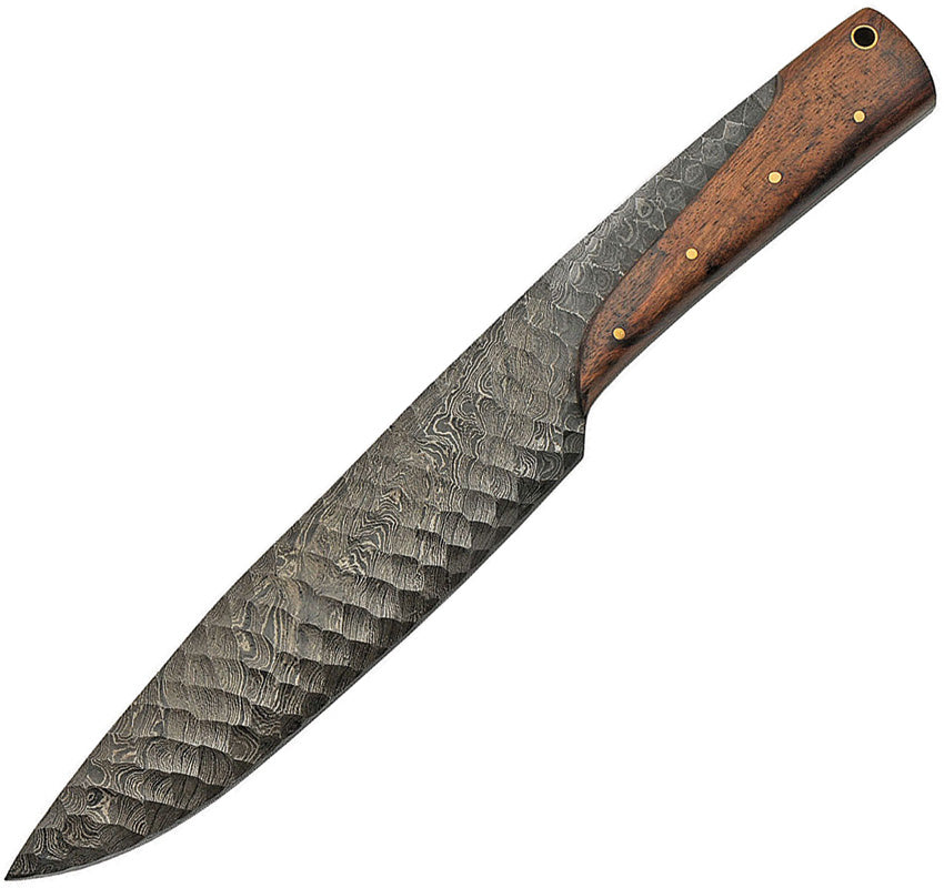Damascus Flint Fantasy Fixed Blade DM-1202 – hand-forged Damascus steel fixed blade knife with a hardwood and stacked leather handle, for sale in the UK