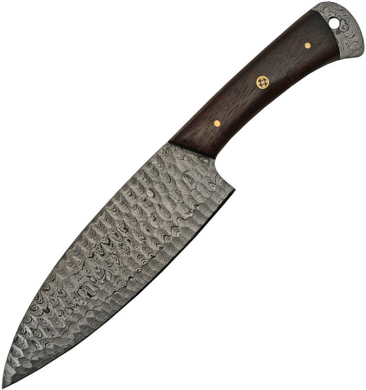 Damascus Chef's Knife with Damascus steel blade and brown wooden handle – premium kitchen knife