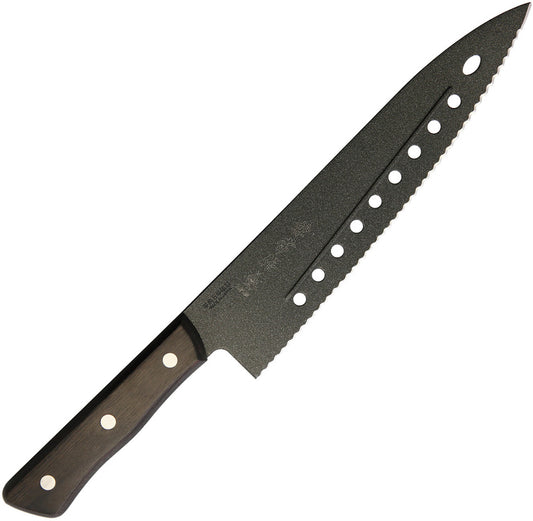 Kanetsune Gyutou Serrated FC-G210-S chef's knife brown wood stainless steel serrated edge