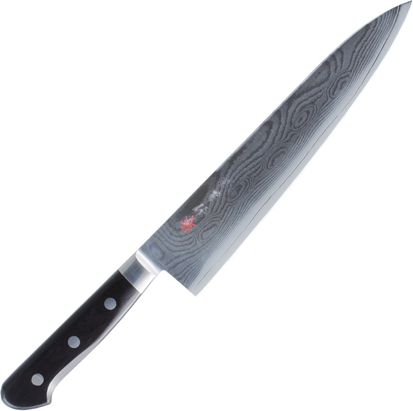 Kanetsune Medium Gyuto Knife with Damascus Steel Blade and Black Wood Handle