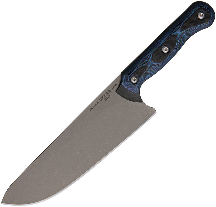 TOPS Dicer Chefs Knife with Black & Blue Stylish Handle