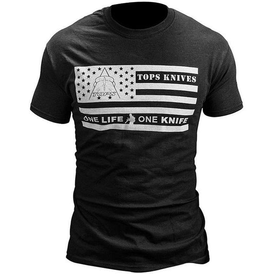 TOPS T-Shirt Flag Logo Black Large TS-FLAGBLK LARGE