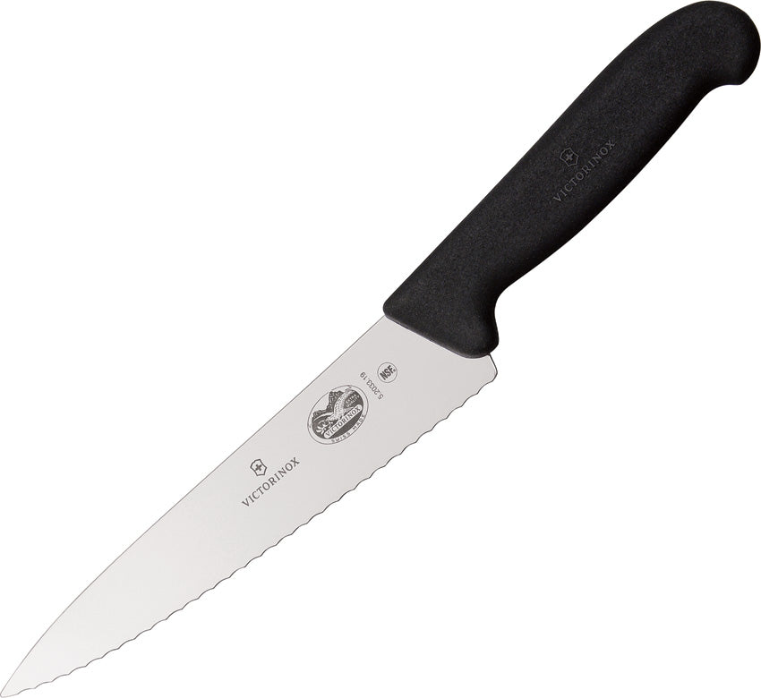 Victorinox Chefs Knife with Serrated Blade and Black Fibrox Handle