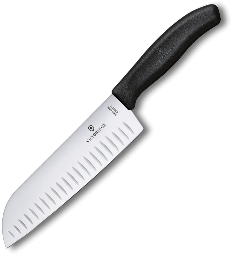 Victorinox Swiss Modern 17cm Santoku Knife with Fluted Edge – Black Handle shop now at Mjoutdoorsgear UK