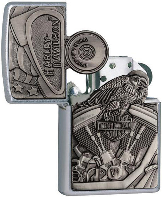 Zippo UK HD Harley Davidson Engine Emblem Street Chrome Windproof Lighter 29266