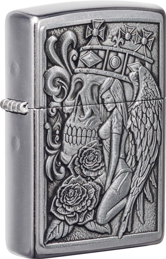 Zippo Skull and Angel Emblem Design Street Chrome™ Windproof Lighter - Made in USA - Shop now at Mjoutdoorsgear UK