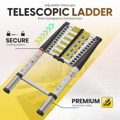 4.1M Telescoping Aluminum Ladder with Secure Locks, Adjustable Height, and Anti-Slip Feet by MZM Shopaco
