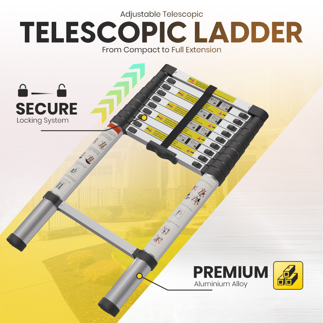 3.2M Telescoping Aluminium Ladder with Secure Locks, Adjustable Height, and Anti-Slip Feet by MZM Shopaco