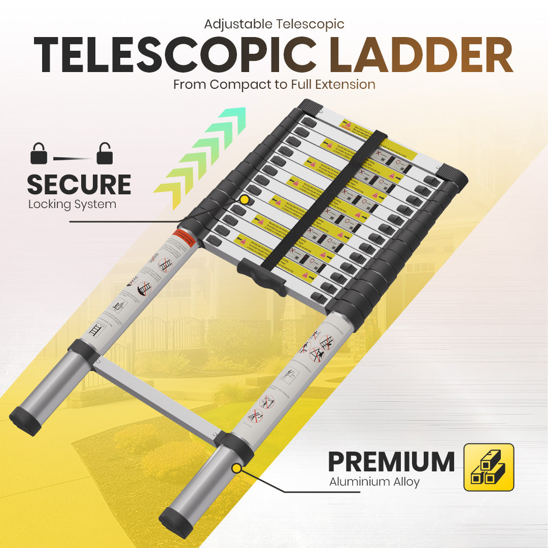 4.4M Telescoping Aluminium Ladder with Safety Locks, Adjustable Height, and Anti-Slip Feet by MZM Shopaco