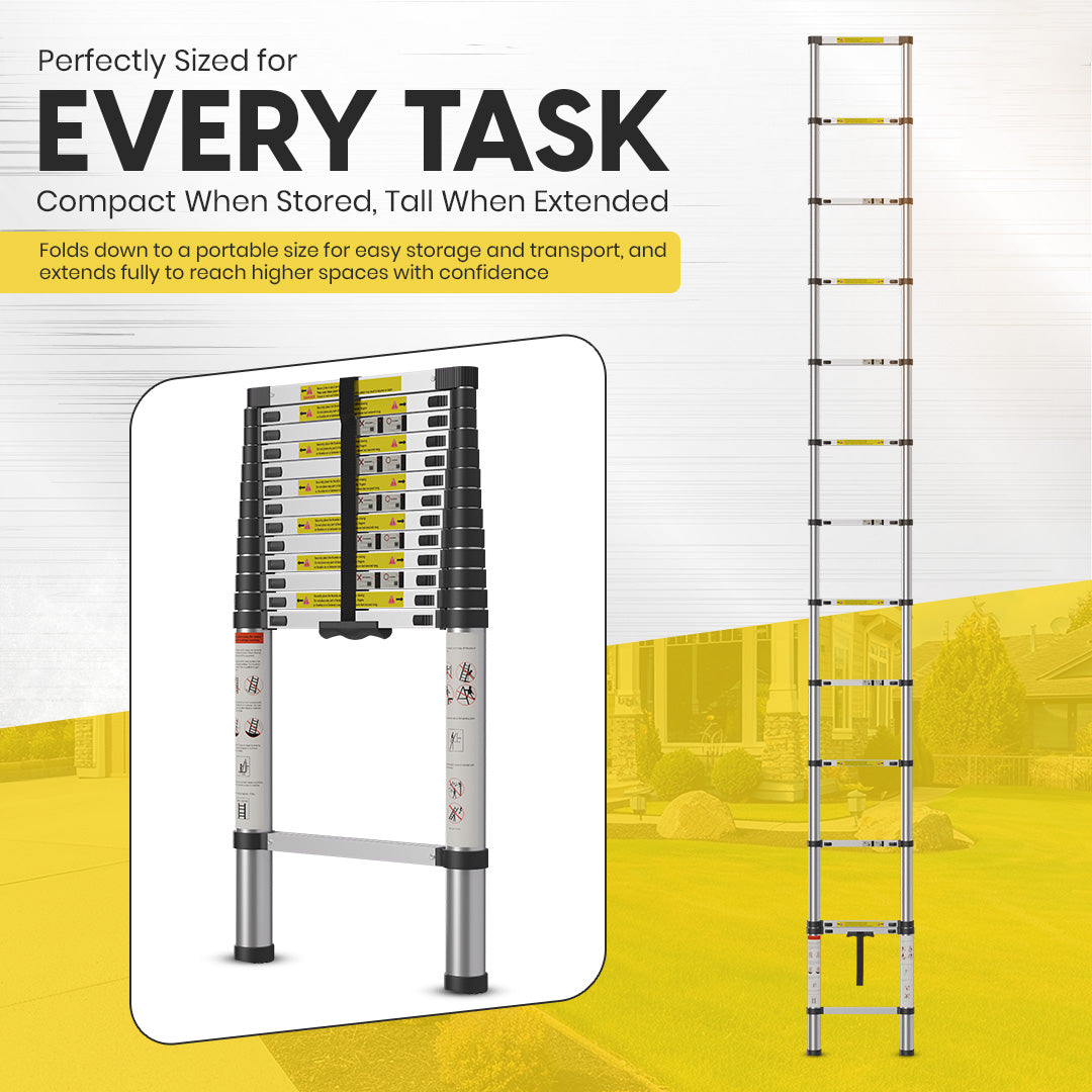 4.1M Telescoping Aluminum Ladder with Secure Locks, Adjustable Height, and Anti-Slip Feet by MZM Shopaco