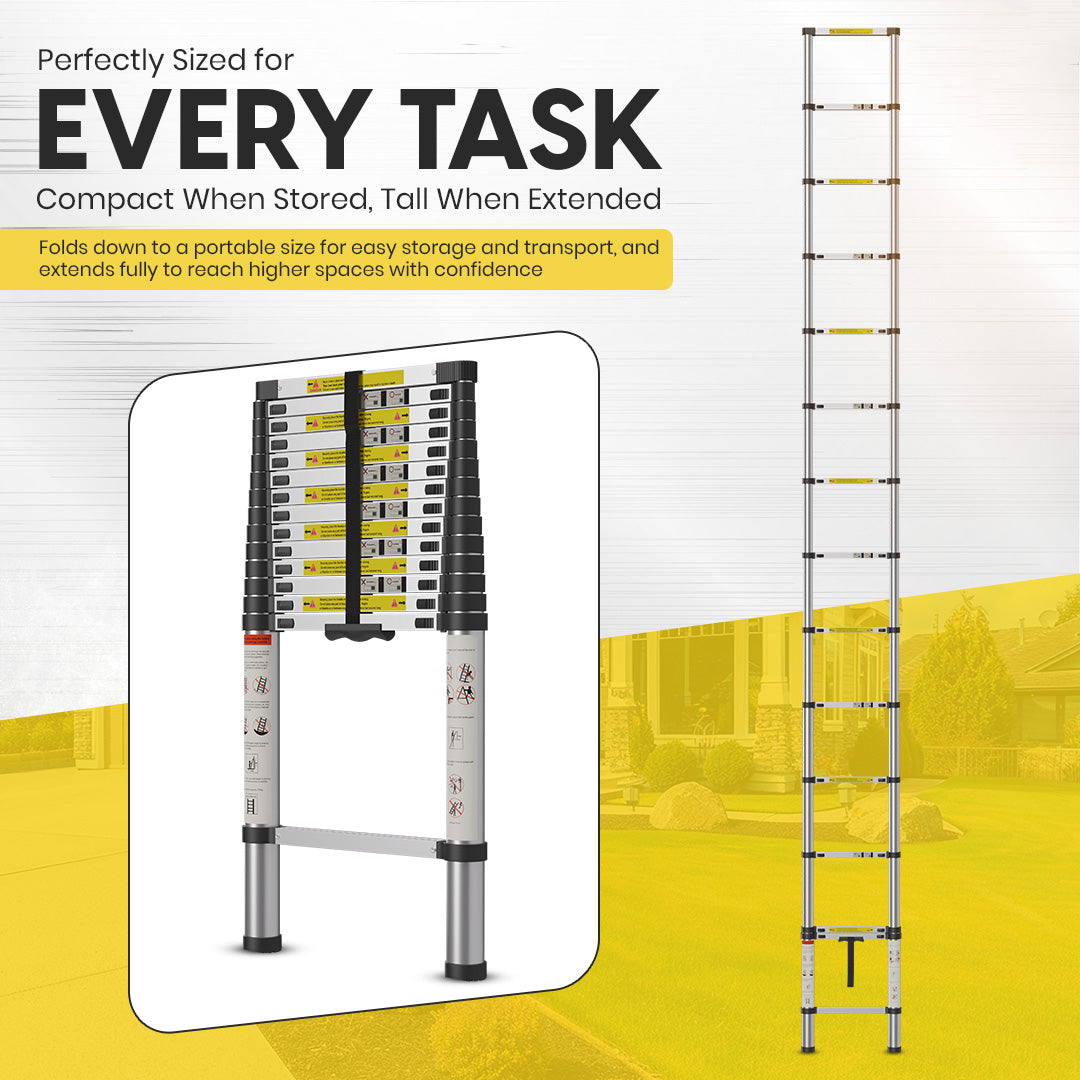4.4M Telescoping Aluminium Ladder with Safety Locks, Adjustable Height, and Anti-Slip Feet by MZM Shopaco