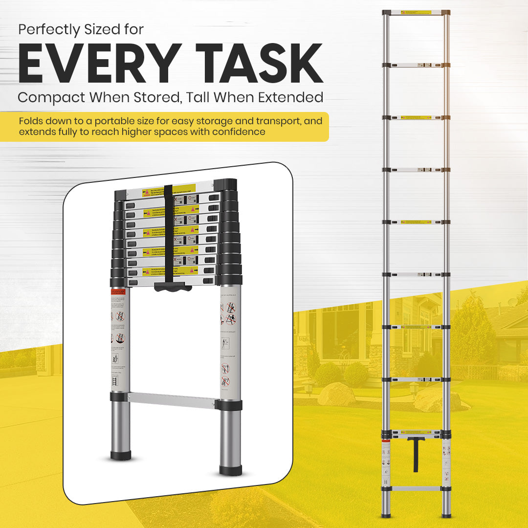 3.2M Telescoping Aluminium Ladder with Secure Locks, Adjustable Height, and Anti-Slip Feet by MZM Shopaco