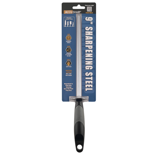 AccuSharp 032C Butcher Steel 9 Inch AccuSharp Sharpener with Black Composition Handle
