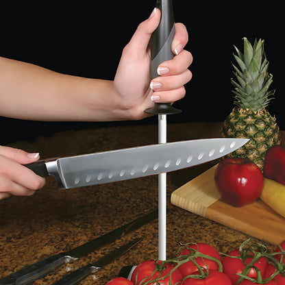 AccuSharp 032C Butcher Steel 9 Inch AccuSharp Sharpener with Black Composition Handle

