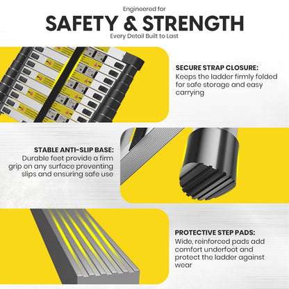 5M Telescoping Aluminium Ladder with Adjustable Height, Secure Locks, and Anti-Slip Base by MZM Shopaco