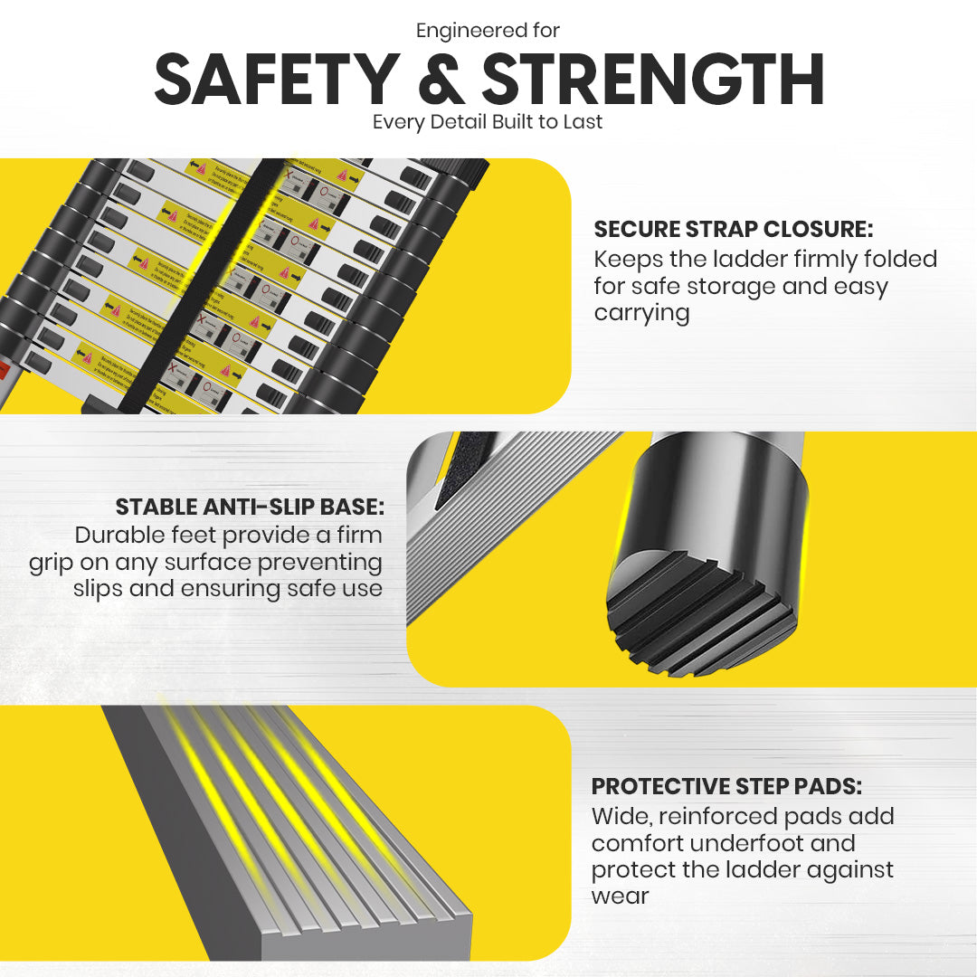 4.4M Telescoping Aluminium Ladder with Safety Locks, Adjustable Height, and Anti-Slip Feet by MZM Shopaco