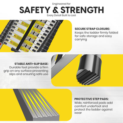 4.1M Telescoping Aluminum Ladder with Secure Locks, Adjustable Height, and Anti-Slip Feet by MZM Shopaco
