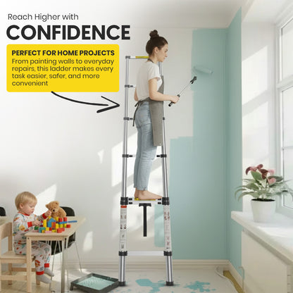 2.6M Telescoping Aluminium Ladder with Adjustable Height, Secure Locks, and Anti-Slip Base by MZM Shopaco