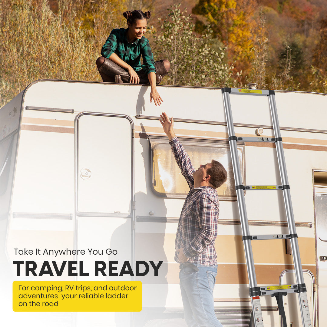 Lightweight 2M Telescopic Aluminium Ladder with Adjustable Height, Secure Locking System, and Anti-Slip Base by MZM Shopaco