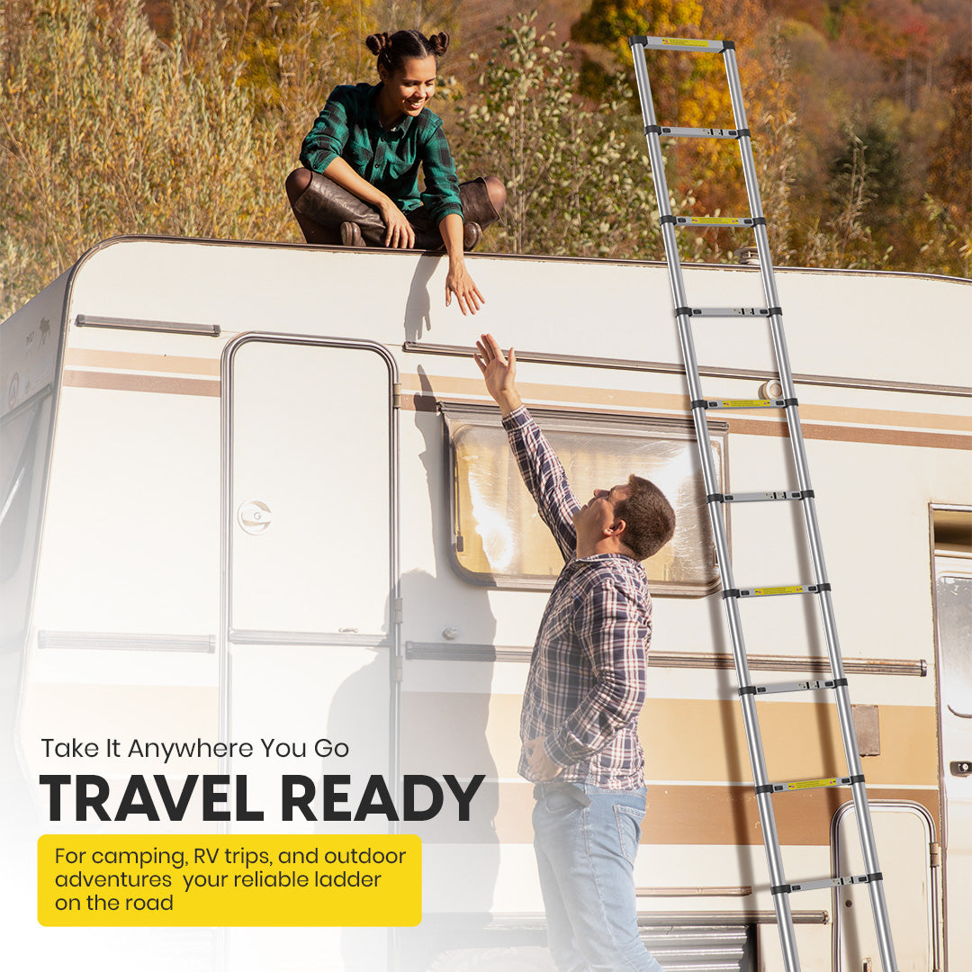 3.8M Telescopic Aluminum Ladder with Adjustable Height, Secure Locks, and Anti-Slip Base by MZM Shopaco