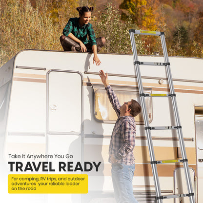 2.6M Telescoping Aluminium Ladder with Adjustable Height, Secure Locks, and Anti-Slip Base by MZM Shopaco