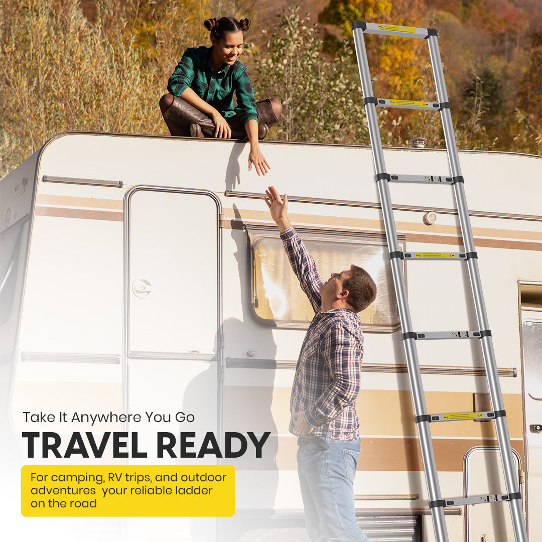 2.9M Telescopic Aluminium Ladder with Adjustable Height, Secure Locking System, and Anti-Slip Feet by MZM Shopaco