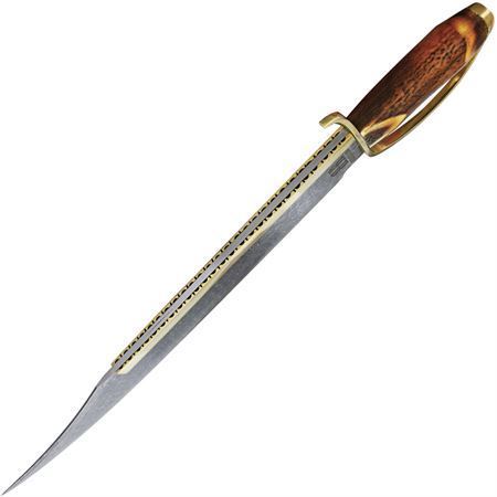 Rough Rider 1942 Gold Star Bowie Knife with Brown Bone Handle
