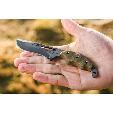 TOPS WDR01 Wind Runner Black River Wash Fixed Blade Knife with Green Canvas Micarta Handle
