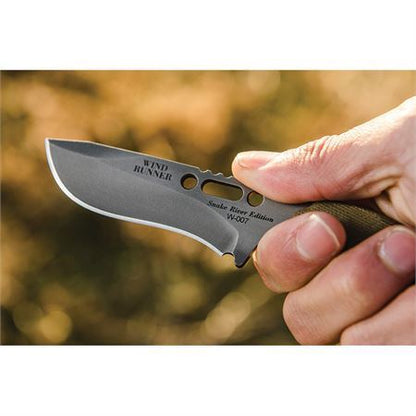 TOPS WDR01 Wind Runner Black River Wash Fixed Blade Knife with Green Canvas Micarta Handle
