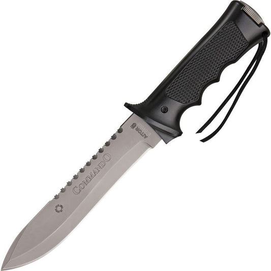 Aitor 16020 Commando & Survival Kit, 7" SS Plain Blade, Black Aluminum Handle, Black Nylon Sheath
