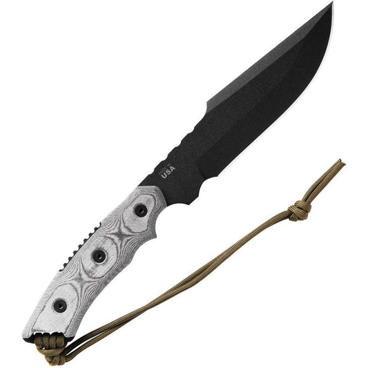 TOPS 906 Alaskan Harpoon Fixed Black Traction Coating Blade Knife with Black Linen Micarta Handles

