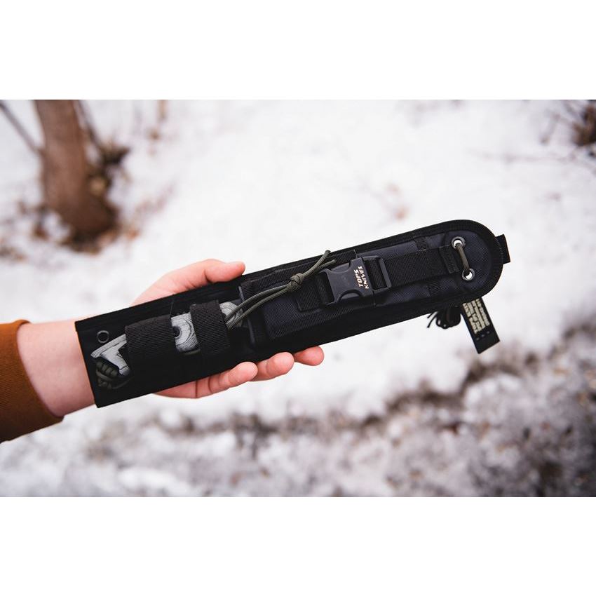 TOPS 906 Alaskan Harpoon Fixed Black Traction Coating Blade Knife with Black Linen Micarta Handles
