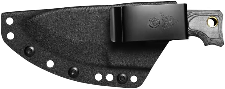 Tops Knives M1 Midget Full Tang Fixed Blade- Black Traction Coating Blade Finish- Black Kydex Sheath w/Rotating Spring Steel