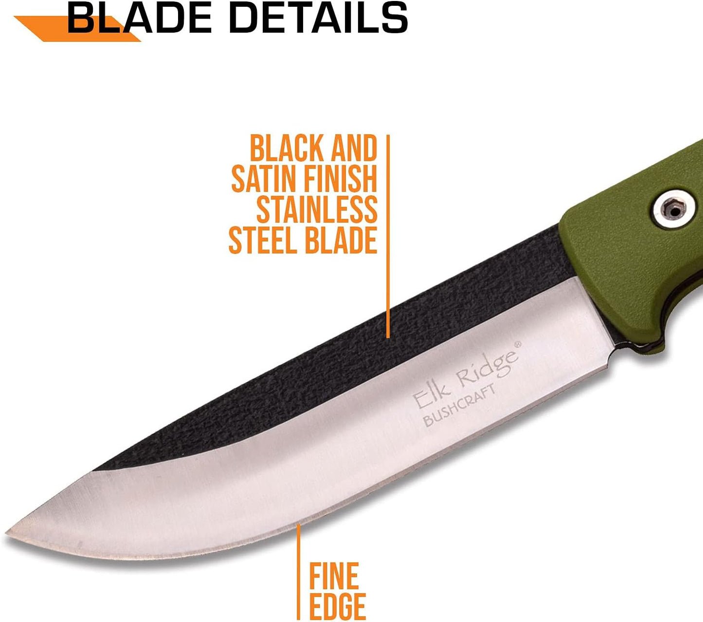 Elk Ridge 55GN Fixed Drop Point Blade Knife with Green Nylon Fiber Handles
