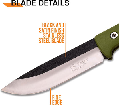 Elk Ridge 55GN Fixed Drop Point Blade Knife with Green Nylon Fiber Handles
