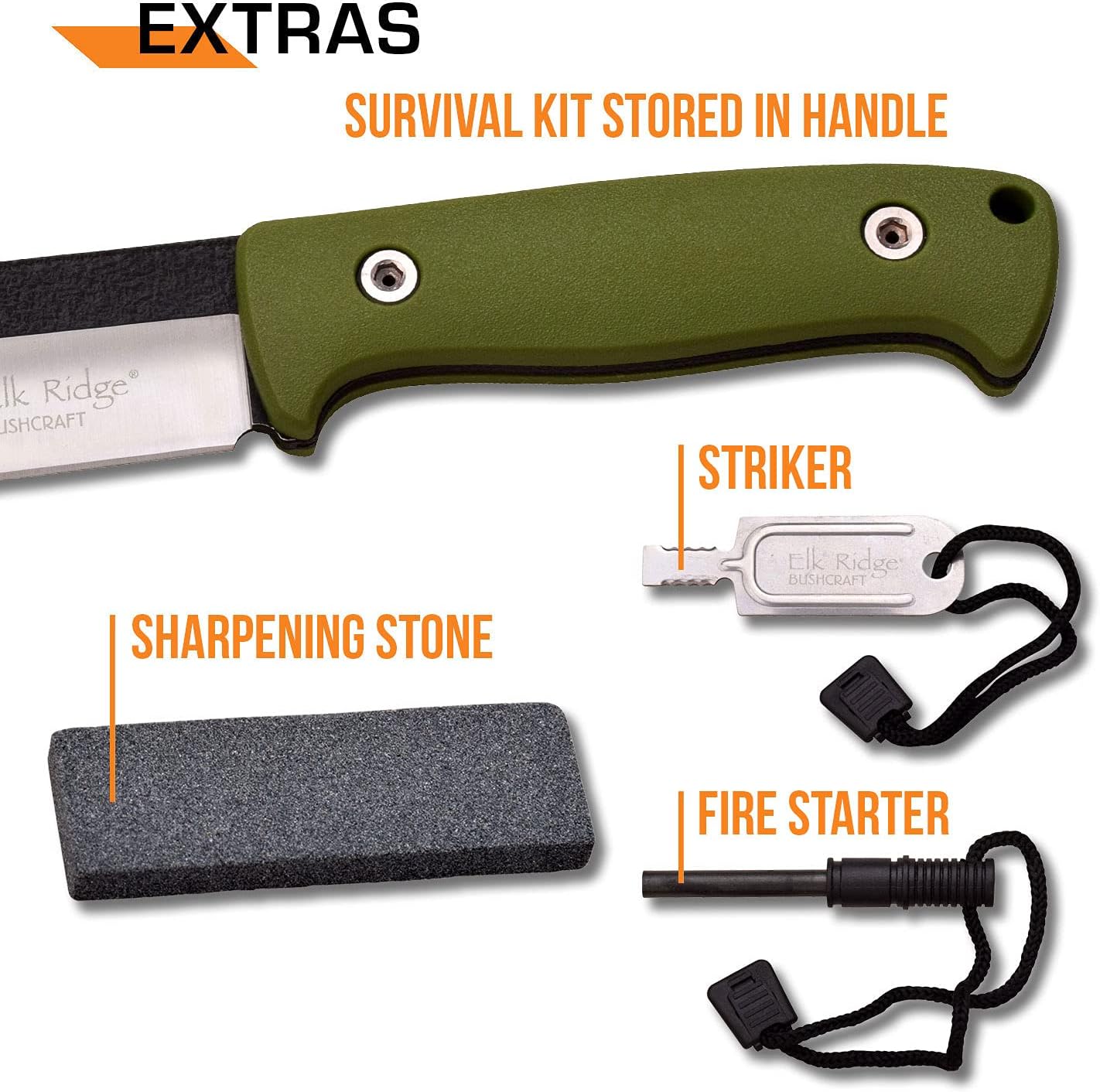 Elk Ridge 55GN Fixed Drop Point Blade Knife with Green Nylon Fiber Handles
