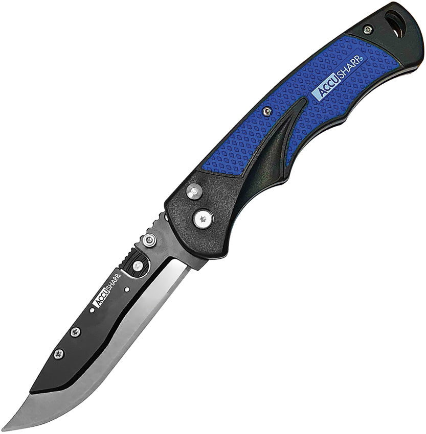 AccuSharp Razor Button Lock Blue 743C folding knife available at MJ Outdoors Gear UK