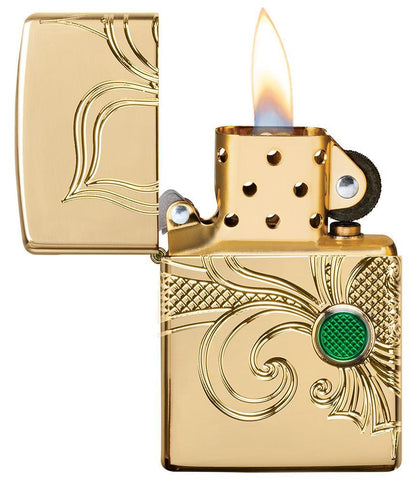 Zippo Armor® Fleur-de-lis Design High Polish Gold Plate