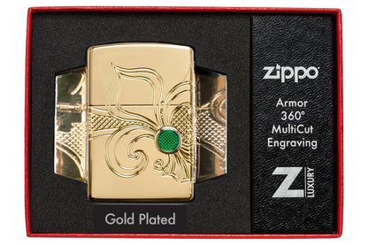 Zippo Armor® Fleur-de-lis Design High Polish Gold Plate