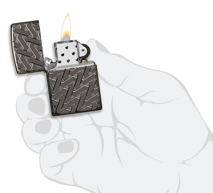 Zippo USA Armor Geometric Weave High Polish Black Ice Windproof Lighter